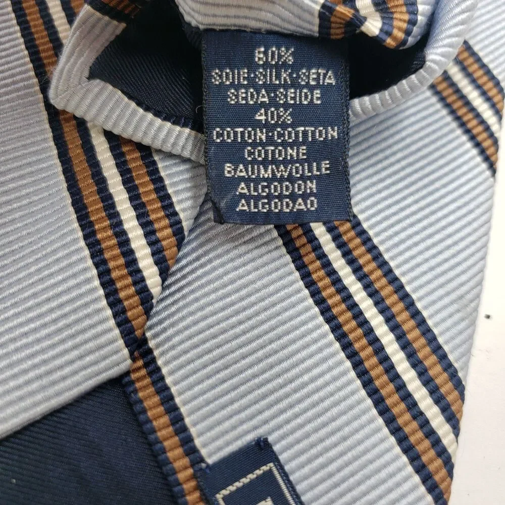 Breuer Silk Blend Tie Made In France Light Blue Brown Striped Cotton Necktie Lux